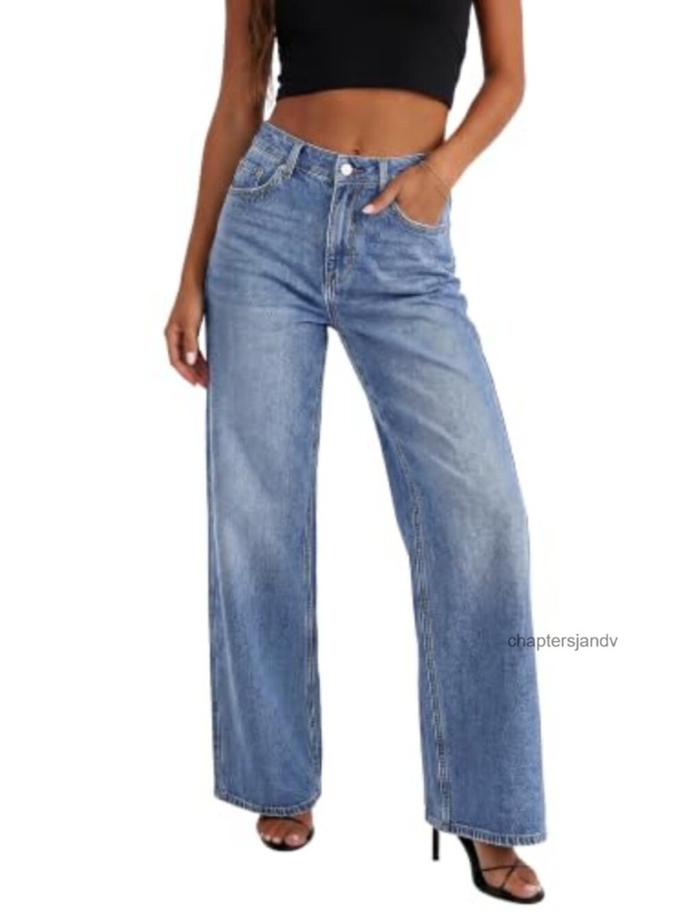 High Waisted Wide Leg Jeans Loose Stretchy Denim Pants Trousers with Pockets